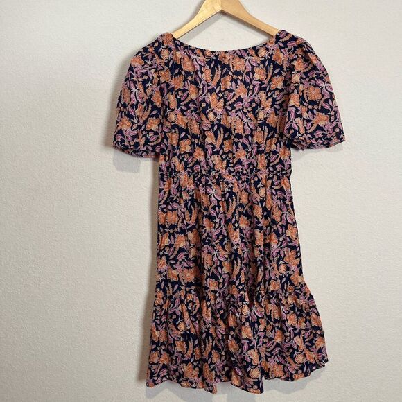 J. Crew Painted Block Floral Print Button Front Voile Beach Dress Size Medium - Picture 4 of 5